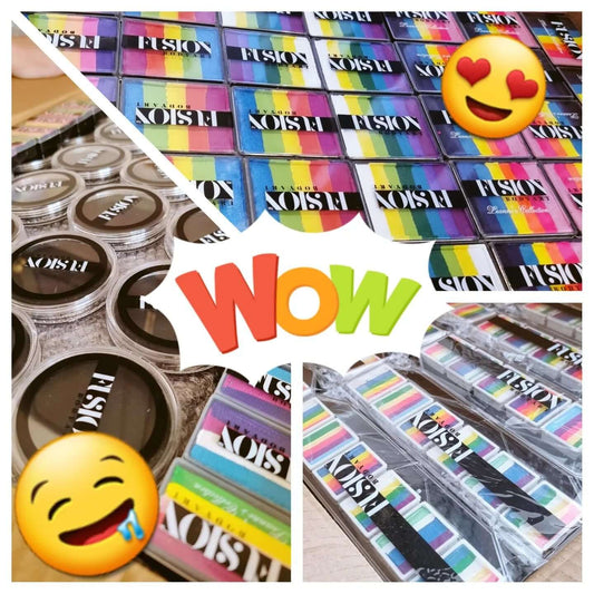 Billede af ny levering fra Fusion Body Art med mange split cakes og enkelte farver