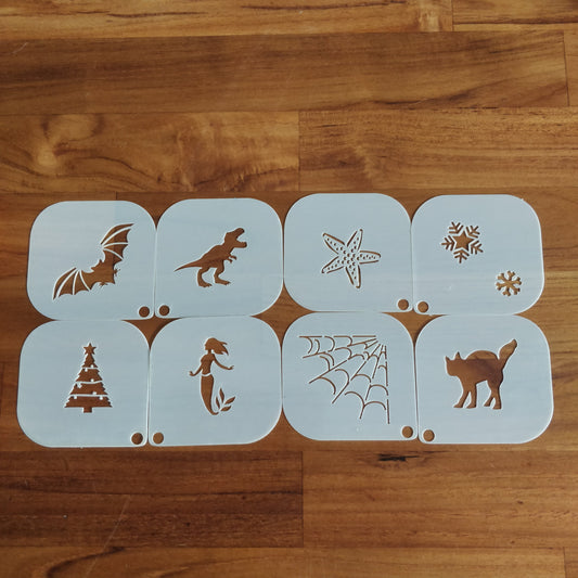 otte forskellige stencils fra Grimas