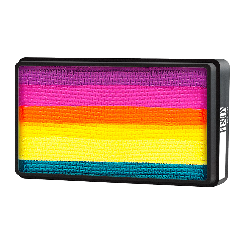 Fusion Body Art Vivid Rainbow allergivenlig ansigtsmaling som split cake i lilla, lyserød, orange, gul og blå 30 g