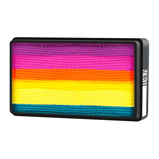 Fusion Body Art Vivid Rainbow allergivenlig ansigtsmaling som split cake i lilla, lyserød, orange, gul og blå 30 g