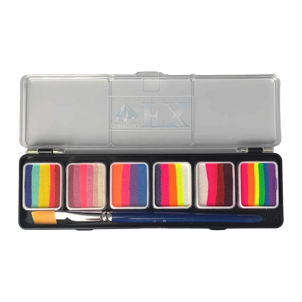 Diamond FX vandbaseret sminke og ansigtsmaling Glow split cake neon palette med 6 splitcakes