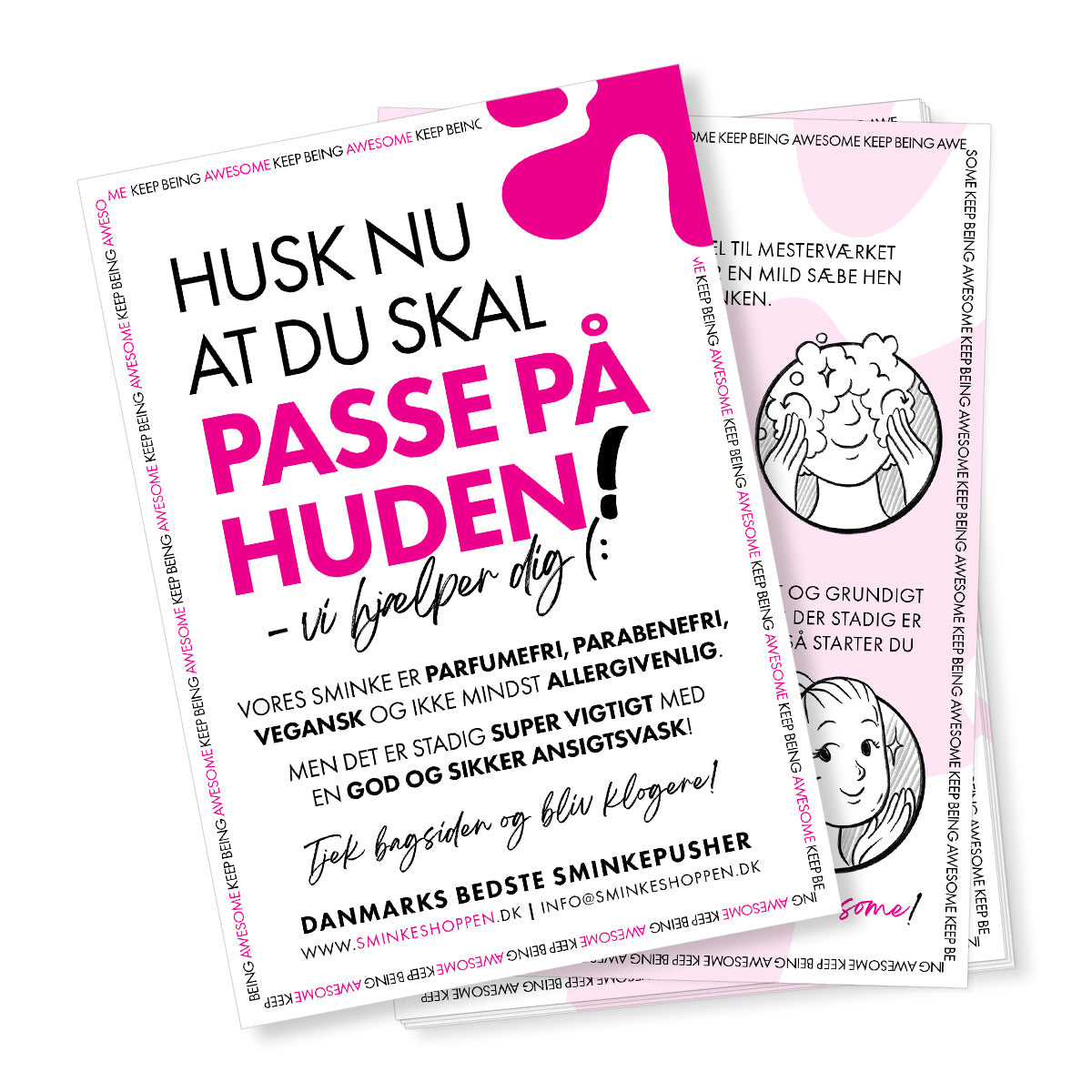 Gratis Flyers fra Sminkeshoppen med guide til, hvordan man passer på sin hud