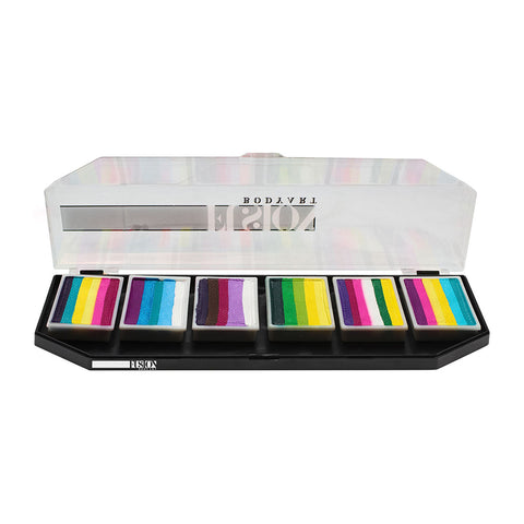 Fusion Body Art Leannes Pretty Rainbow palette til ansigtsmaling med 6 split cakes i forskellige regnbuefarver