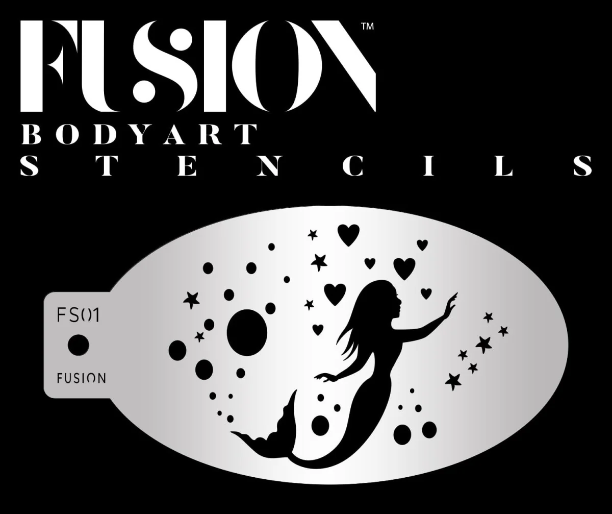 Fusion Body Art stencil til ansigtsmaling med havfrue, bobler, stjerner og hjerter