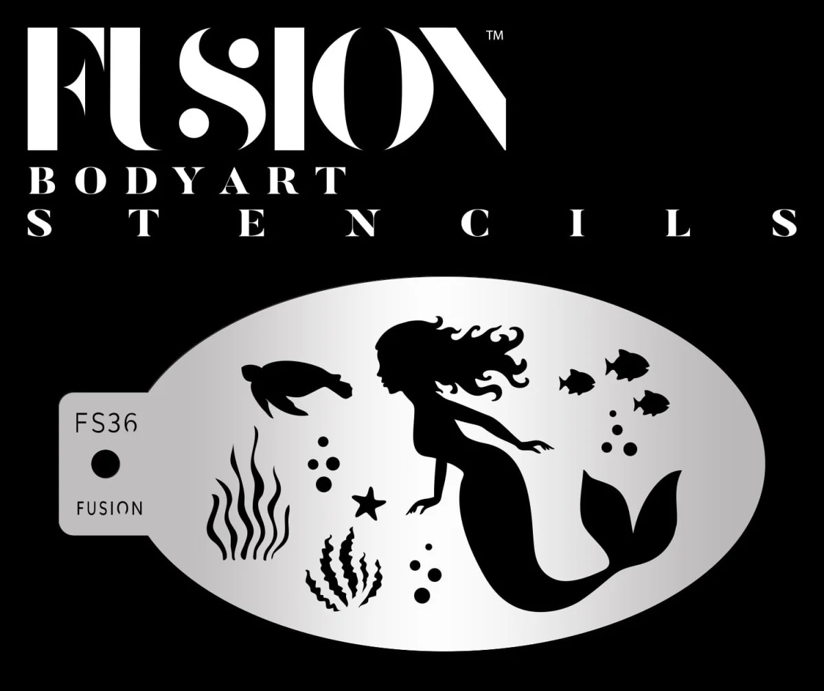 Fusion Body Art Havfrue med fisk og skildpadde stencil til ansigtsmaling