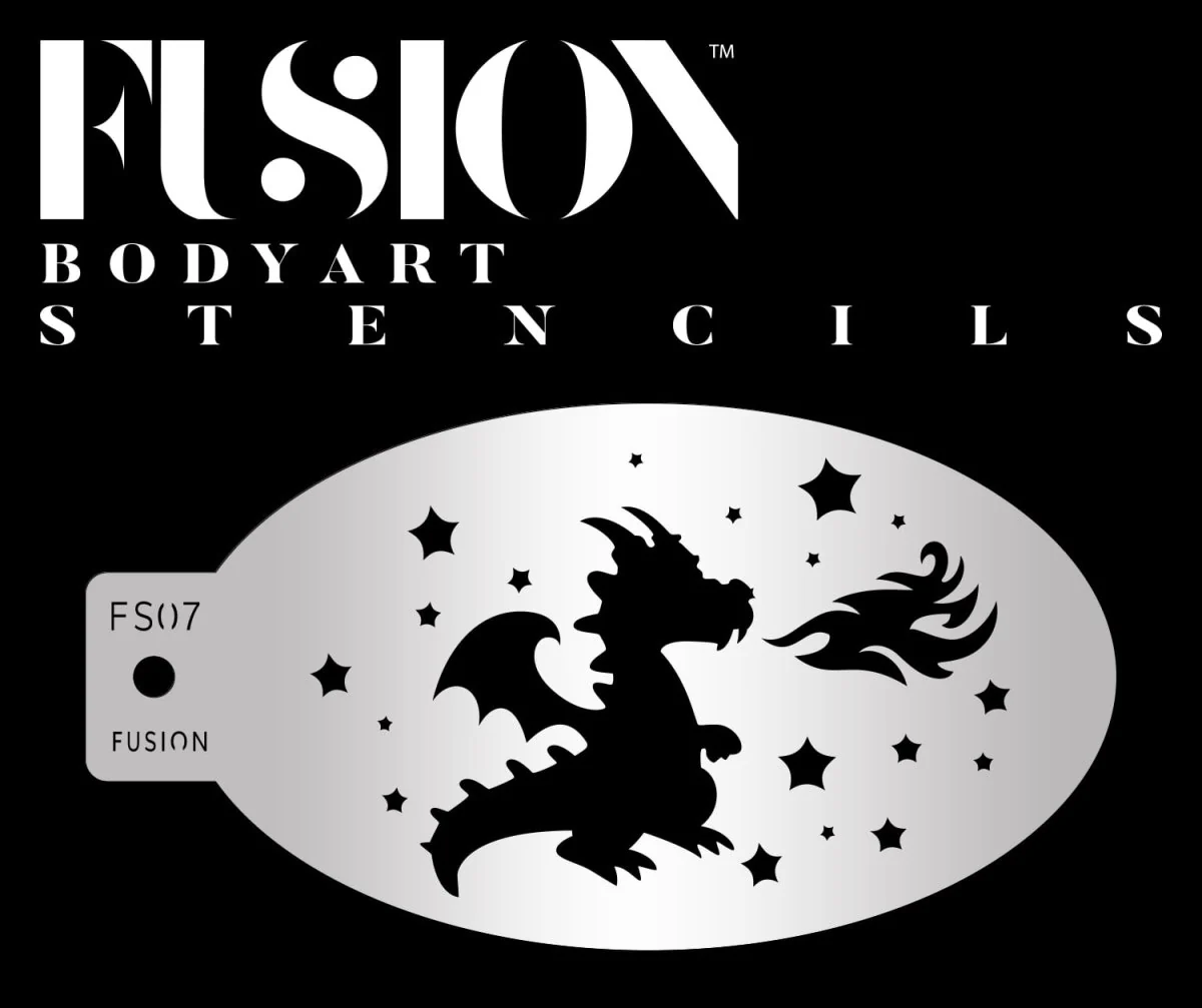 Fusion Body Art ildspyende drage stencil til ansigtsmaling