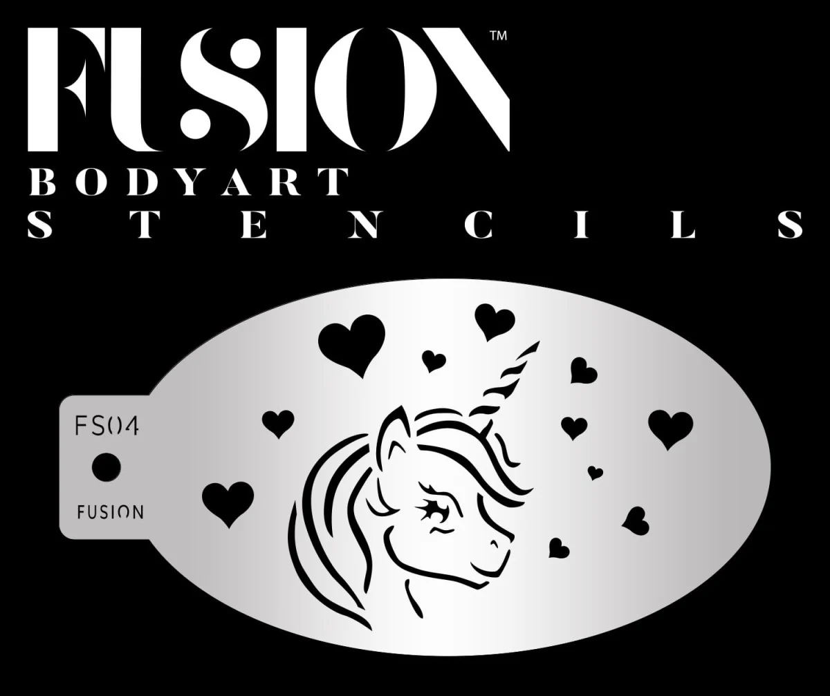 Fusion Body Art enhjørning med hjerter stencil til ansigtsmaling