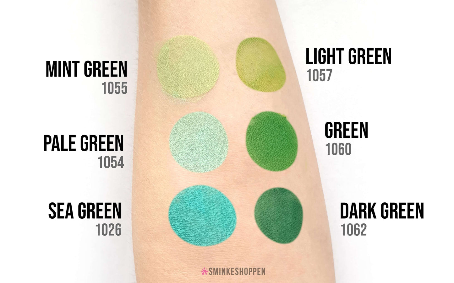 Test på hud af Diamond FX vandbaseret sminke og ansigtsmaling bleggrøn