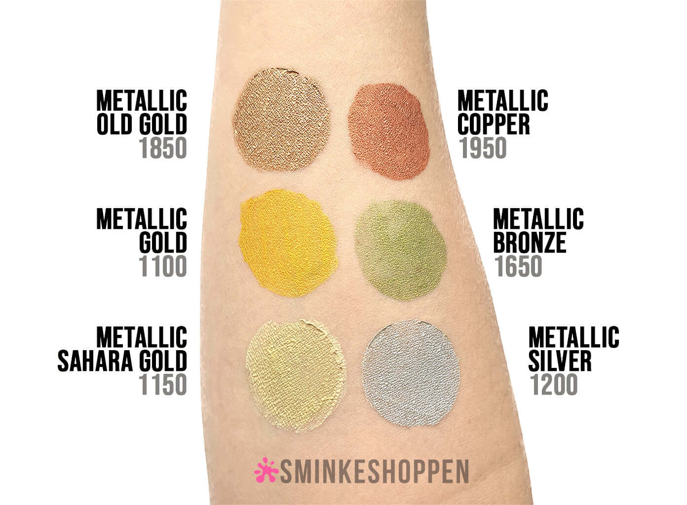 Test på hud af Diamond FX vandbaseret sminke og ansigtsmaling sahara guld