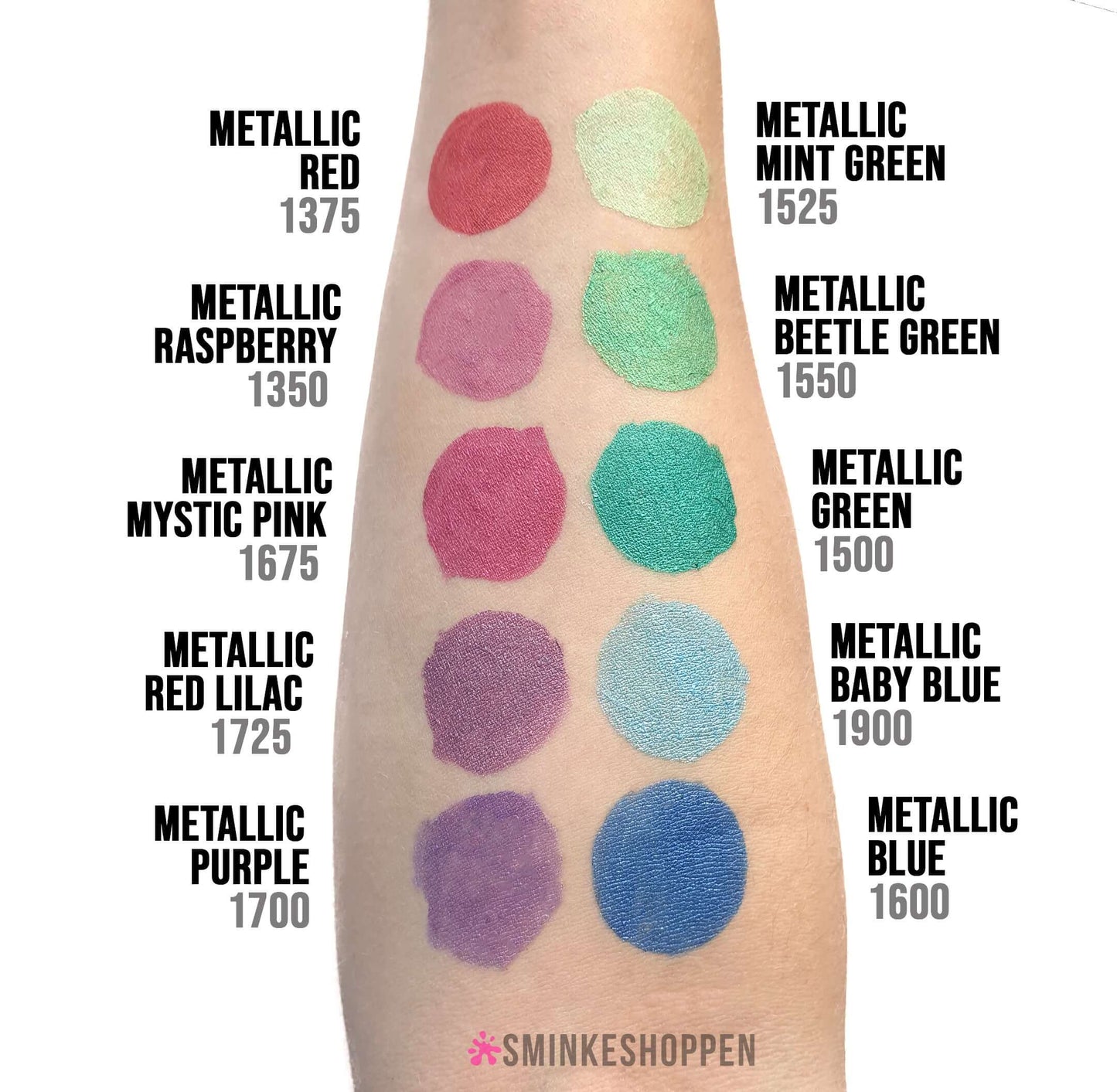 Test på hud af Diamond FX vandbaseret sminke og ansigtsmaling hindbær metallisk