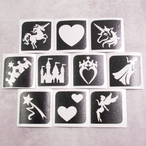 grimas glitter tattoo stencils med prinsesser og eventyr
