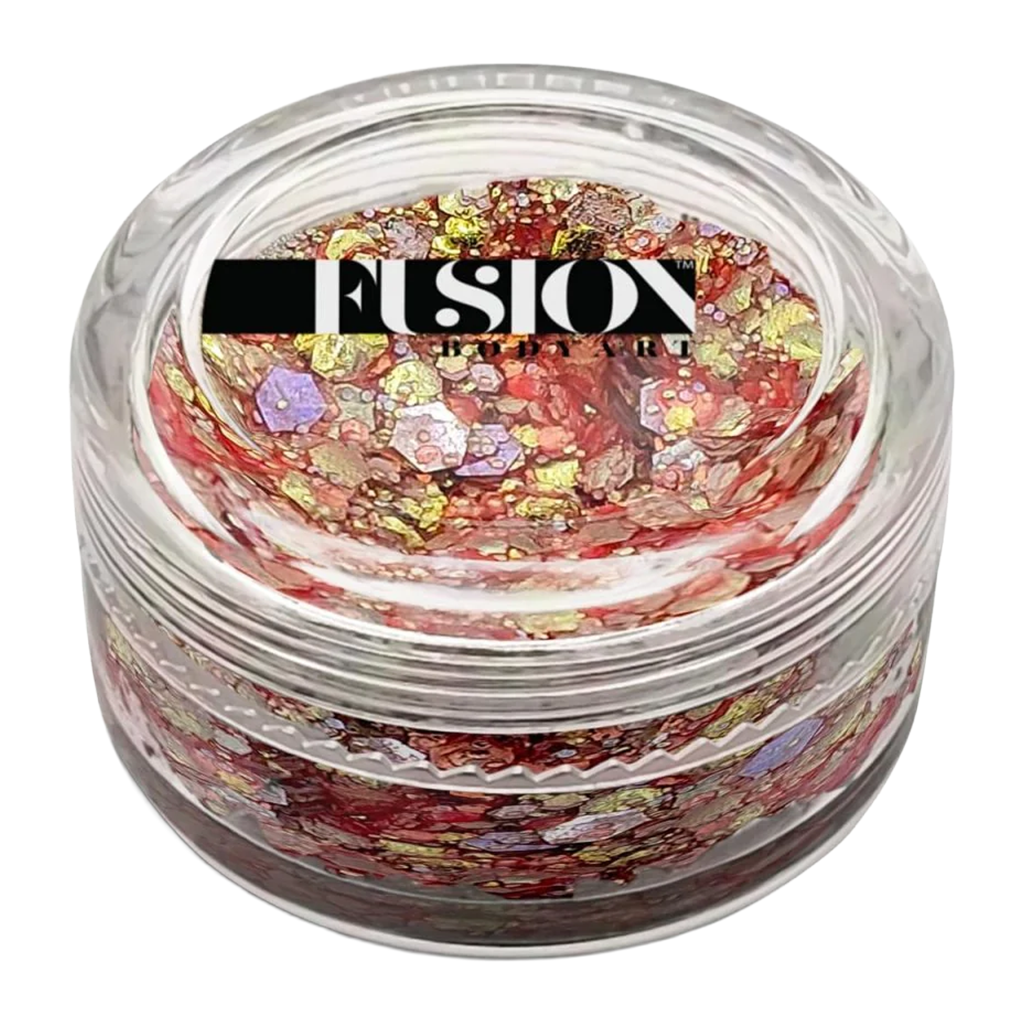 Pink Dreams Glitter Cream fra Fusion Body Art - rød og gylden glitter creme i krukke til makeup og bodyart