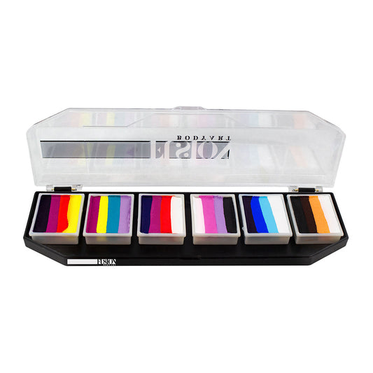 Fusion Body Art Rainbow Splash palette til ansigtsmaling med 6 split cakes i forskellige regnbuefarver