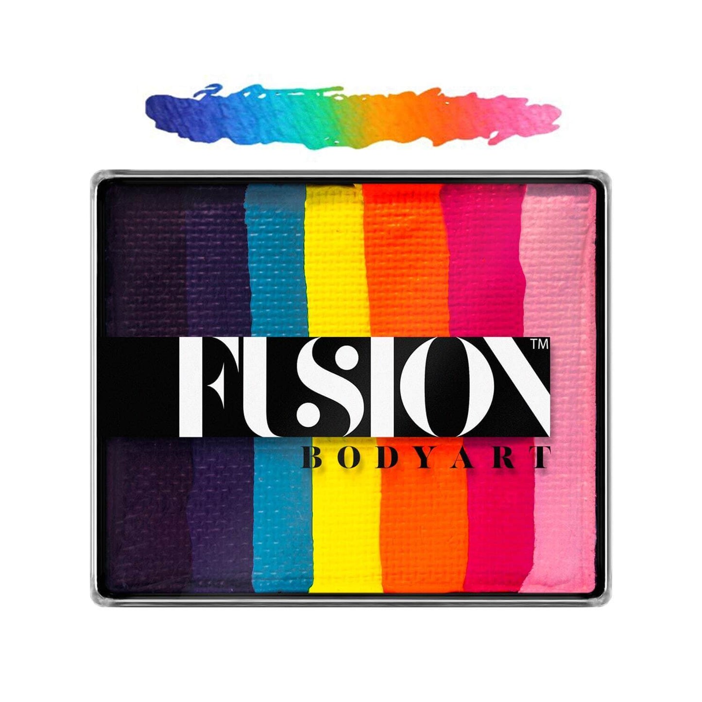 Fusion Body Art Leannes Tropical Butterfly allergivenlig split cake eller rainbow cake med blå, gul, orange og lyserød 50 g