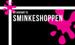 Sort baggrund med pink malingplet med gavebånd om til et gavekort fra sminkeshoppen.dk