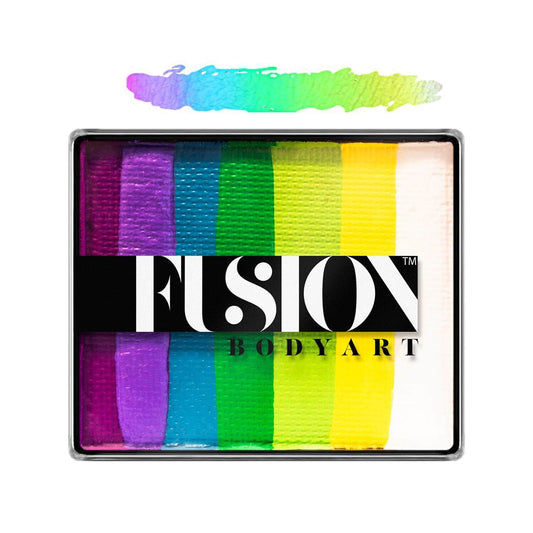 Fusion Body Art Mermaid Splash allergivenlig ansigtsmaling som split cake eller rainbow cake med lilla, blå, grøn, gul og hvid 50 g